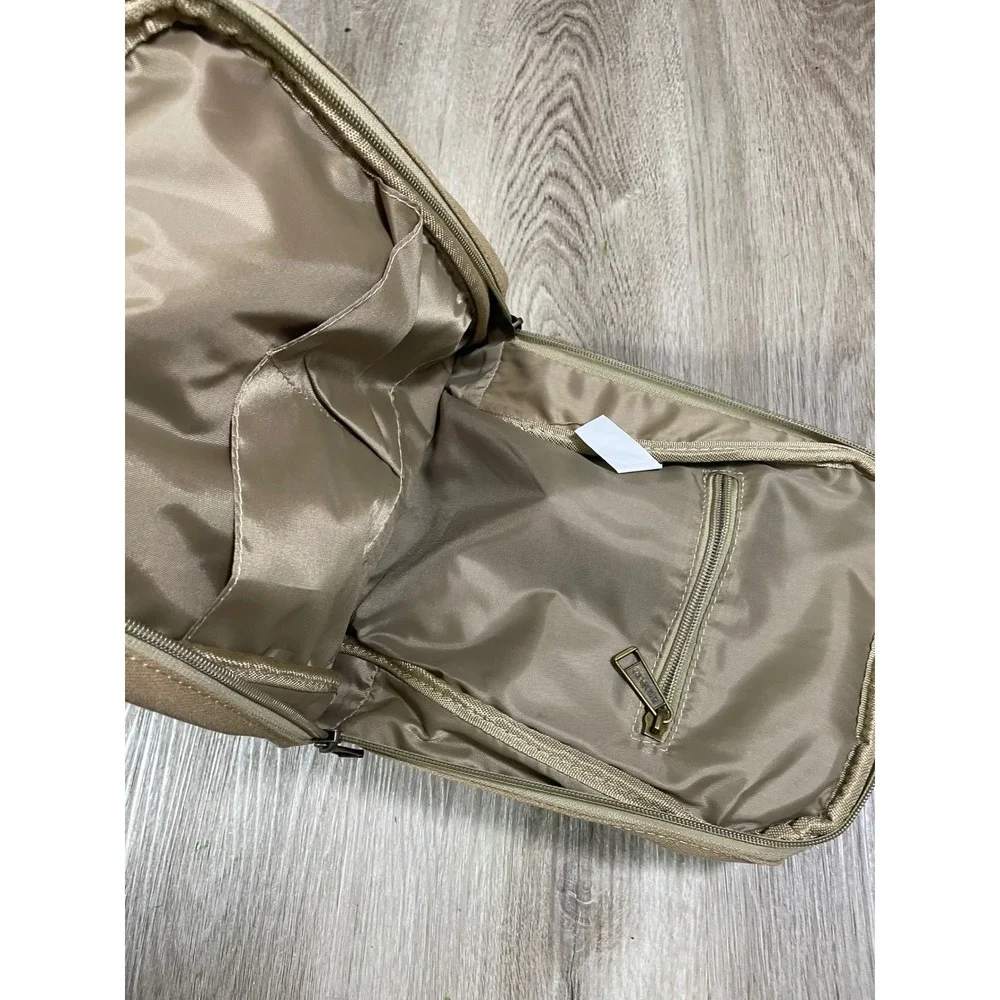Eurosport Canvas‎ Sling Backpack Tan Brown Faux Leather Zip Vintage Travel